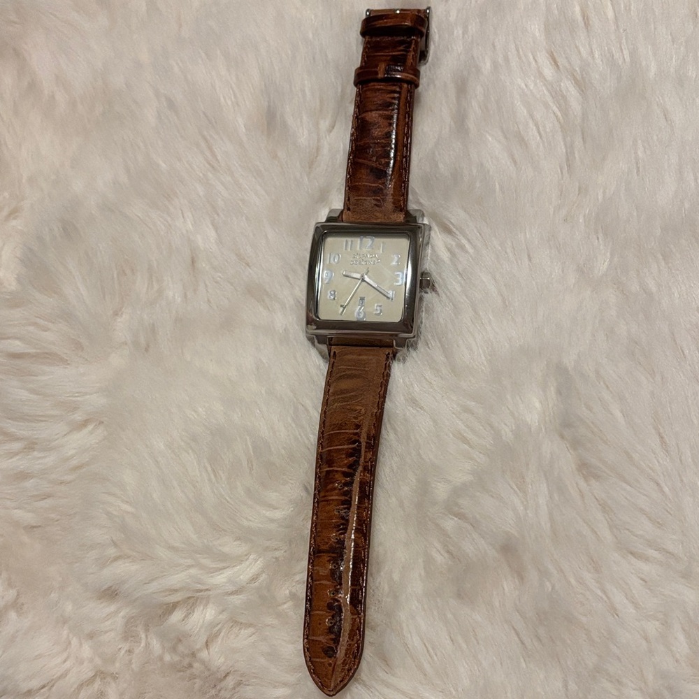 Silpada Square Watch with Distressed Brown Leather Band